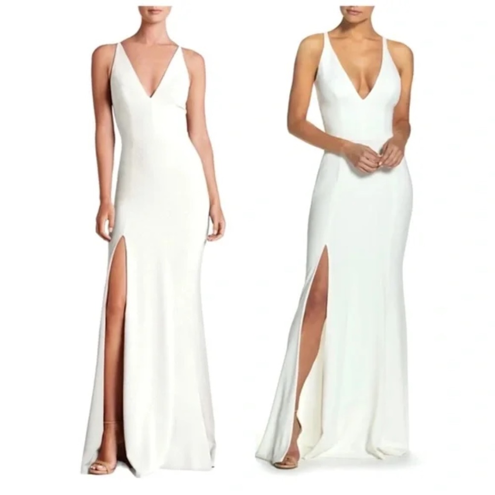Dress The Population Iris White Crepe Dress Gown Maxi Long Size XXL